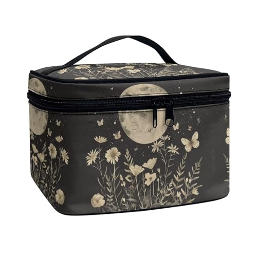 Flashideas Moon Flower Makeup Bag for Travel Large Opening Design Makeup Bag Multifunctional Makeup Easy to Hold Portable Storage Bag Birthday Gifts for Sisters Friend - color: Moon Flower 2