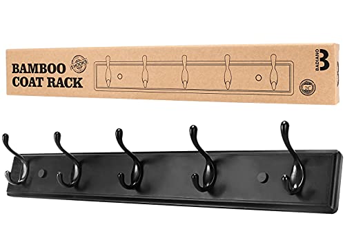 Badiano Wooden Coat Rack, Wall-Mounted Organizer for Closet, Entryway, Hallway, Foyer, Bedroom, Heavy Duty Double Hooks for Hanging Towels, Bags, Hats, Jackets, Key (Black, 5 Hooks) - color: Black, size: 5 Hooks