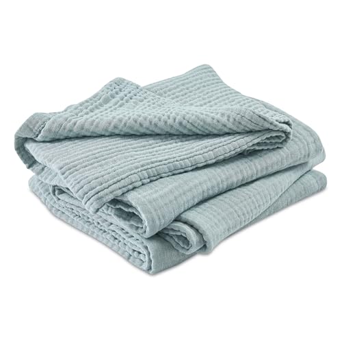 EMME Cotton Muslin Throw Blanket Couch Breathable Gauze Blanket Soft Lightweight Adults (Heather Teal, 50"x60") - color: 01 - Teal, size: Throw (50" X 60")