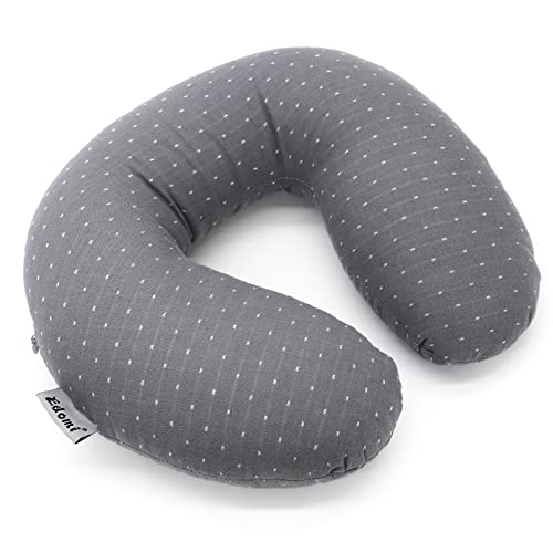 Buckwheat U-Shaped Neck Pillow Adjustable Buckwheat Hull Pillow with Pillowcase, Neck Support and Shoulder Relax Cervical Pillow (12x12 inch, Grey) - color: Grey