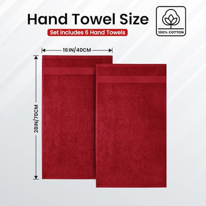 Infinitee Xclusives Burgundy Hand Towels for Bathroom - Set of 6 (16x28 inches) 600 GSM, 100% Cotton Ultra Soft, Quick Drying, Hotel Quality Hand Towel Set (Burgundy) - color: Burgundy, size: Hand Towels - 6 Pack
