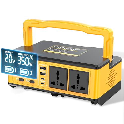 LIVOWALNY 350W Power Inverter Compatible with DeWALT 20V Battery, DC 20V to AC 110-120V Power Station with 2 AC Outlets, 2 USB-A, 2 Type-C & RGB Light, for Camping Power Outage (Tool Only) - color: Yellow