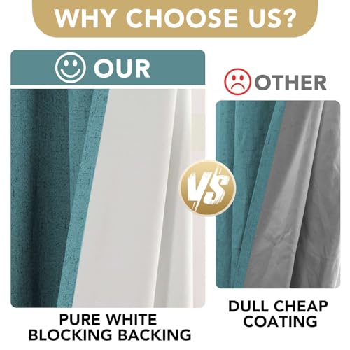 H.VERSAILTEX Linen Look 100% Blackout Curtains 45 Inches Long for Bedroom Full Light Blocking Rod Pocket 42 Inches Wide Linen Textured Thick Window Curtain Drapes with White Backing, Teal, 2 Panels - color: Teal, size: 42"W x 45"L (Pack of 2)