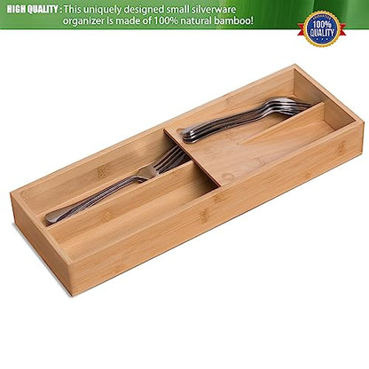 guiogc Bamboo Silverware Drawer Organizer, Kitchen Small Silverware Organizer, Utensil Tray Holder, Cutlery Tray for Spoons, Forks, Knives, Suitable for a family of 2-4 - size: Small-02