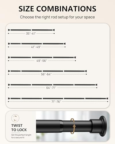 Tension Curtain Rod by EZFurni, 35 to 76 Inches, Spring Loaded Curtain Rods No Drilling, Renter Friendly Tension Rod for Closet, Window, Bathroom, Anti-slip, Screwless, Black - color: Black, size: 35-76 Inches