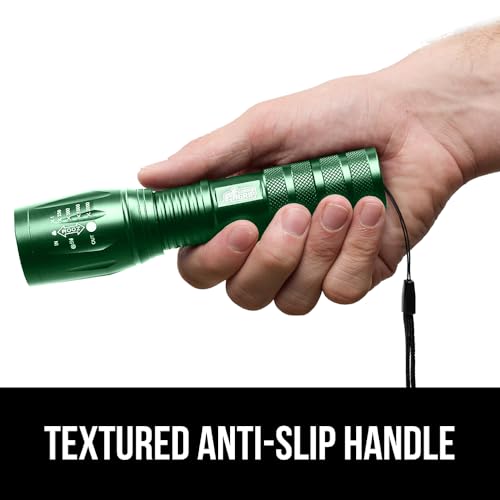 GORILLA GRIP Powerful LED Tactical Flashlight, 750 FT High Lumens 5 Adjustable Modes, Water Resistant, Ultra Bright Zoom Flashlights, Small Mini Flash Light, Camping, Night Dog Walking, Green - color: Hunter Green