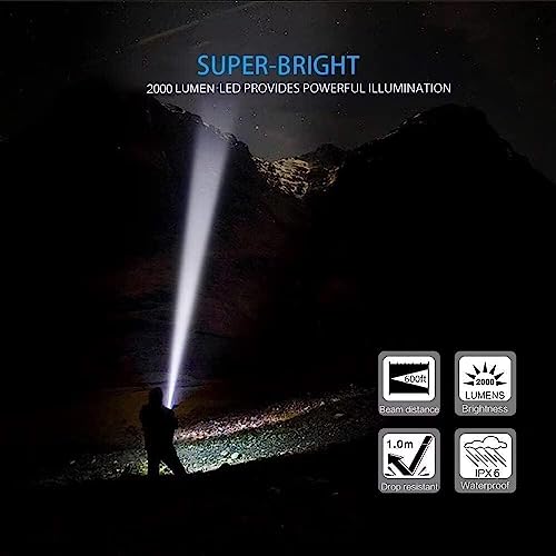 Hoxida LED Tactical Flashlight Rechargeable, IPX6 Waterproof Flashlight, 2000lm, Super Bright LED, Zoomable, Pocket-Size Small LED Flashlight for Hiking, Camping, Emergency - with Carry Case - color: 2pcs Flashlight with case