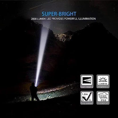 Hoxida LED Tactical Flashlight Rechargeable, IPX6 Waterproof Flashlight, 2000lm, Super Bright LED, Zoomable, Pocket-Size Small LED Flashlight for Hiking, Camping, Emergency - with Carry Case - color: 2pcs Flashlight with case