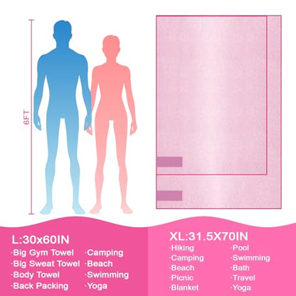 Microfiber Yoga Mat Towel Women Fast Drying Lightweight Camping Hiking Travel Beach Swimming Pool Body Towel(Light Pink, 1 Pack L(30X60 Inch) - color: Light Pink, size: 1 Pack L(30X60 Inch