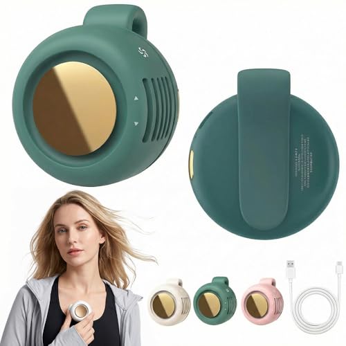Portable Silent Mini Bladeless Electric Fan, 360° Rotatable Small Fan Clip On Shirt & Waist, Hands-Free Adjustable 3 Speeds Small Cooler Fans For Outdoor & Travel & Office (Green) - color: Green