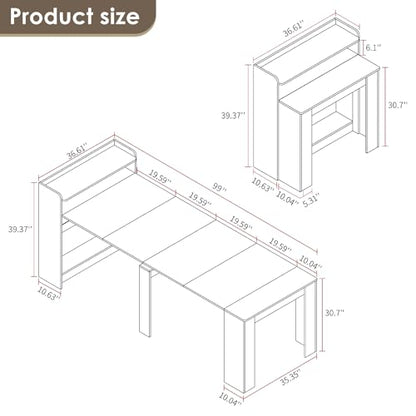 20"-99" Extendable Dining Table with Storage for 2-10 People, Modern Modular Extension Table, Space-Saving Extra Long Multifunctional Folding Dining Table, Oak - color: Oak, style: 20" - 99" (2-10 People)