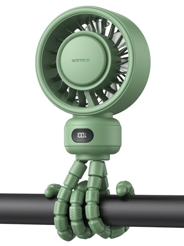 Warmco Portable Stroller Fan, 4000mAh Rechargeable Clip On Fan with Flexible Tripod (Up to 15H), 4 Speeds, LED Display, Detachable Grille, Quiet Operation, for Car Seat, Crib & Treadmill - color: Green
