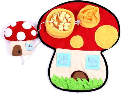Ferret Cats Snuffle Mat Fleece Foraging Mats Interactive Feeding Toy Small Animal Rabbit Guinea Pig Rat Hamster Anti Slip Treat Dispenser Slow Feeder (Mushroom) - color: Mushroom