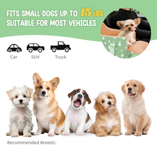Dog Center Console Car Seat for Small Dogs Under 15lbs,Detachable Washable Booster Pet Car Seat Travel Bed with Storage Pockets and Seat Belt(Green) - color: Green