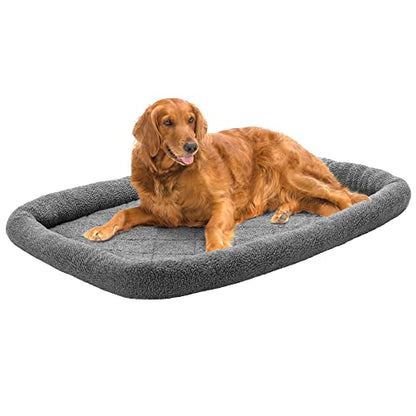 Furhaven Dog Bed for Large Dogs, 100% Washable, Sized to Fit Crates - Sherpa Fleece Bolster Crate Pad - Gray, Extra Large/XL, 42.0"L x 26.0"W x 3.0"Th - color: Gray, size: X-Large