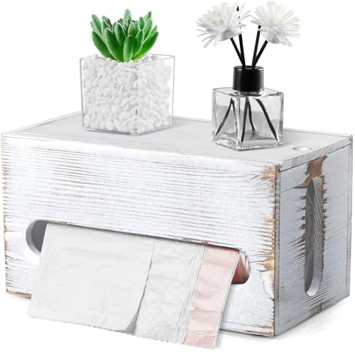 DRASTAR Trash Bag Dispenser, Wall Mount Wooden Trash Organizer , Countertop Trash Bag Roll Holder for 4-8 gallon , Retro White Kitchen Laundry Room Organization - color: Retro White, size: Small