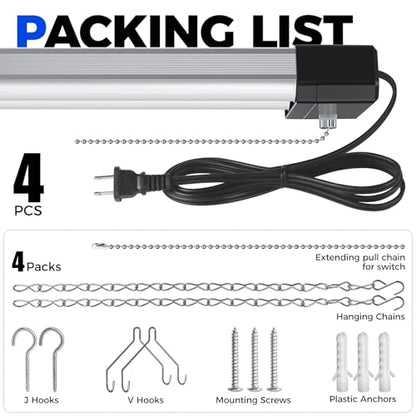 Barrina BS42a 4FT LED Shop Light for Garage, 42W, 5000K, 4800LM, Linkable Plug in Light Fixture, Workshop, Hanging or Flush Mount, Concealed Wiring Design, Pull Chain Switch, Heat Dissipation, 4 Packs - size: 4 Packs