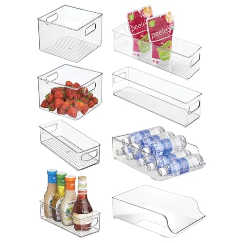 iDesign Fridge Storage Bin Set, Set of 8, Clear | Includes Bins with Handles, Water Bottle Holder - style: Combo Pack
