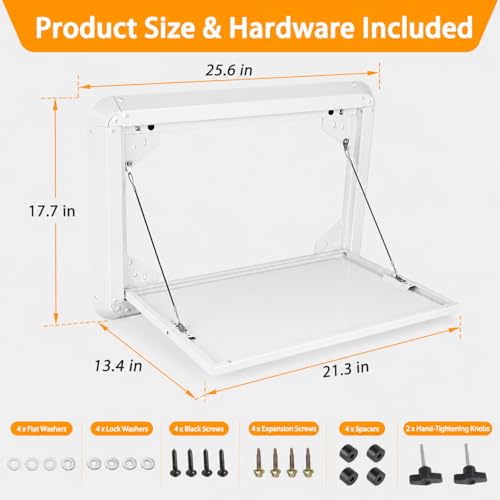 RV Folding Table Wall Mount, 21.3 x 17.7 Inch Aluminum Alloy Fold Down Picnic Work Table Kit for Campervan, Motorhome, Travel Trailer and Truck Camper, Exterior/Interior Use