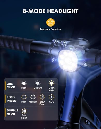 Cuvccn Bike Lights Super Bright, Rechargeable Bicycle Lights Set Multiple Modes, Waterproof Bike Lights for Night Riding/Cycling Safety, Front and Back Bike Reflectors Light, Long Battery Life - style: 9 Led*1
