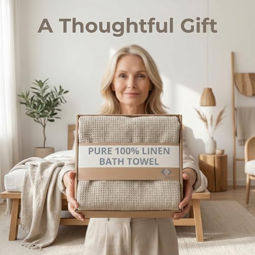 Pure 100% Linen Bath Towel - 30x60-inch Lightweight Travel Towel - Linen Beach Towel Waffle Weave Quick Dry Hair Towel - Thin Towels for Bathroom - color: Natural Linen, size: Bath Towel