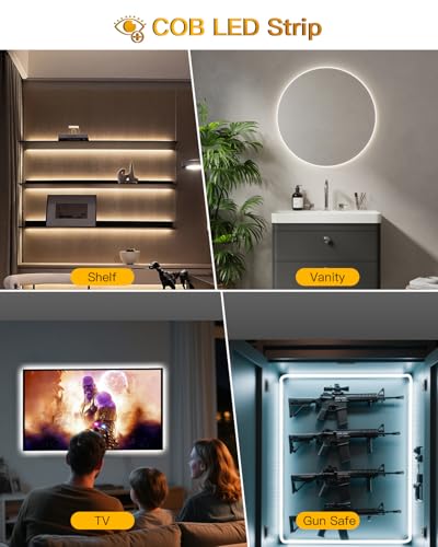 Under Cabinet Lighting Wireless, 2 Pack 5000mAh 13FT COB Motion Sensor Led Light Strips Indoor, Rechargeable Battery Powered Motion Activated Stair Shelf Closet Cabinet Counter Led Strip Tape Lights