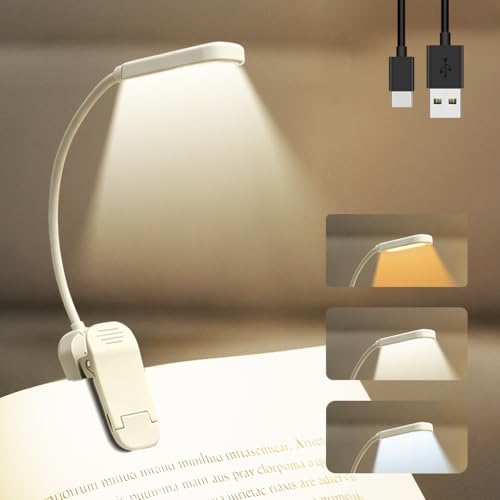 Rechargeable 20 LED Book Light for Reading in Bed - Energy Saving with Extended 60Hrs Runtime, 15-Level Stepless Dimming, Flexible Lightweight Clip on Light for Studying, Travel, White - color: White, size: 20 LEDs