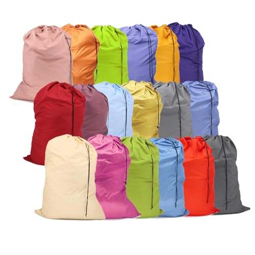 Extra Large Laundry Bag 30"x40" – 18Pcs Color-Coded Drawstring Bags for Travel, Laundromat, Dorm & Apartment – Sorting Clothes Storage for College Students - color: 18Pcs Mixcolor