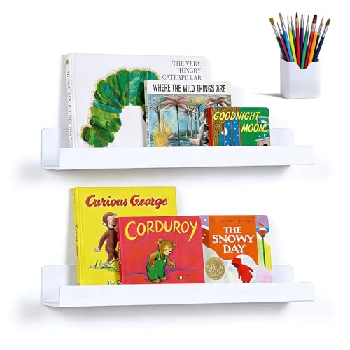 2 Pack 17" Metal Magnetic Bookshelf for Whiteboard, Strong Reusable Magnetic Display Shelf, Holds up to 12 lbs, Storage Organizer for Classroom, Kids Room, Office, Kitchen & Garage - color: White, size: 17 in