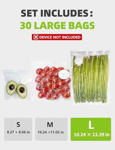 Vacuum Sealer Bags, Reusable Vacuum Zipper Bag, BPA Free Heavy Duty Vacuum Storage Bag for Food 15 Bags (15 Large Bags (10.24x13.39 in)) - size: 15 Large Bags (10.24x13.39 in)