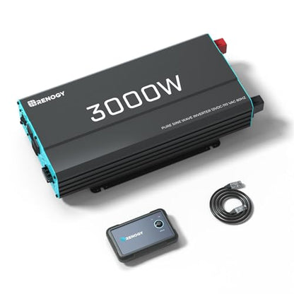 Renogy Inverter P2 3000W Pure Sine Wave Inverter 12V DC to 120V AC Converter for Home, RV, Truck, Camping, Trailer, with Wired Remote Controller, Support Li, AGM, SLD, GEL, FLD Batteries - size: 3000W(No BT & ATS)
