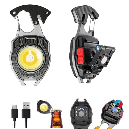 COB Keychain Work Light Keychain Flashlights 7 Light Modes,Portable Rechargeable Emergency cob Work Light with Folding Bracket Bottle Opener for Fishing,Camping and Walking - color: Black