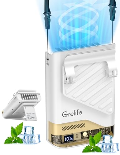 Grelife AI Portable Fan with LED Display & 40H Runtime,5-Speed 10000RPM Cooling Personal Waist Handheld Fan Rechargeable,33ft/s Wind Speed for Outdoor,Camping,Farm,Jobsite(White) - color: White