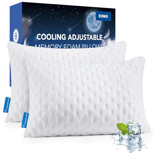 KUCEY Cooling Side Sleeper Pillow for Neck and Shoulder Pain, Luxury Shredded Memory Foam Curved Bed Pillows for Sleeping Set of 2- Adjustable King Size- Washable Cover Crescent White - color: Original White, size: King Size (2 pack)