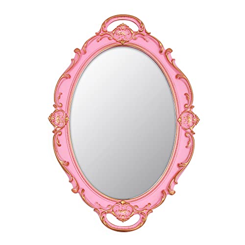 YCHMIR Vintage Small Mirror 14.5 x 10 inch Oval Pink Wall Mirror - color: Pink