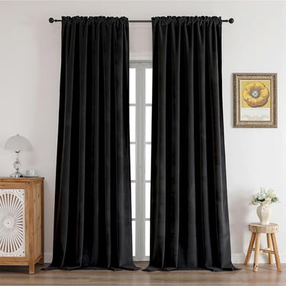 CUCRAF Black Velvet 100% Blackout Curtains 90 inches Long, Thermal Insulated, Noise Reducing Rod Pocket Luxury Drapes for Bedroom Living Room(52x90 inches, 2 Panels) - color: Black, size: 52"W x 90"L (Pack of 2)