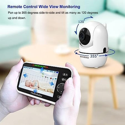 HelloBaby Upgrade 5’’ Baby Monitor with 30-Hour Battery, 2 Cameras Pan-Tilt-Zoom, 1000ft Range Video Audio Baby Monitor No WiFi, VOX, Night Vision, 2-Way Talk, 8 Lullabies and Temperature - size: 5 inch (Dual Cam)