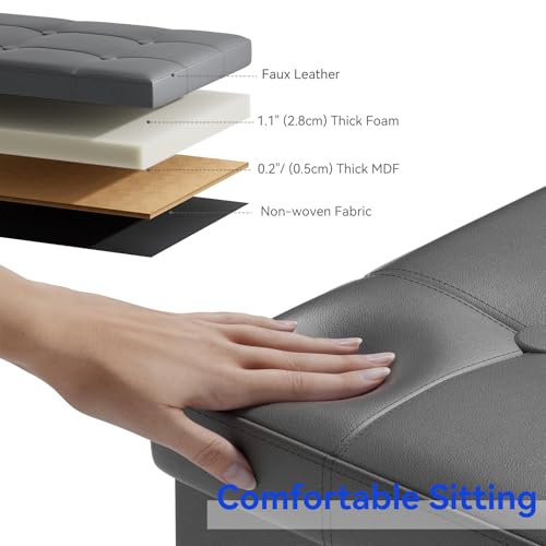 BRIAN & DANY 30 Inches Storage Ottoman Bench, Faux Leather Ottoman with Storage, Folding Bench Shoe, Foot Rest Stool, for Living Room, Gray - color: Leather-grey