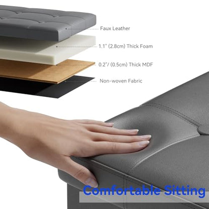 BRIAN & DANY 30 Inches Storage Ottoman Bench, Faux Leather Ottoman with Storage, Folding Bench Shoe, Foot Rest Stool, for Living Room, Gray - color: Leather-grey