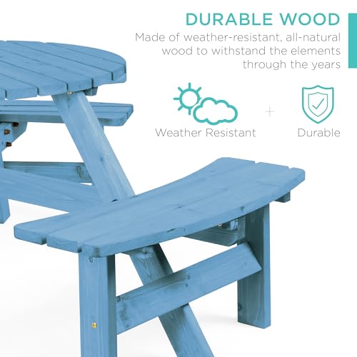 Best Choice Products 6-Person Circular Outdoor Wooden Picnic Table for Patio, Backyard, Garden, DIY w/ 3 Built-in Benches, 500lb Capacity - Seaside Breeze - color: Seaside Breeze