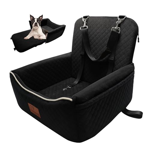 Dog Car Seat Bed 2 in 1 for Small/Medium Dogs up to 35 lbs,Adjustable Safety Leashes,Memory Foam with Soft Fabric Pets Travel Car Bed,Easily Installed in Front and Back seat,Removable and Washable. - color: Black