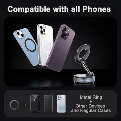 2026 Upgraded Vacuum Magnetic Car Phone Holder, 360° Adjustable Magsafe Car Mount with 90 LBS Ultra Suction Cup, Cell Phone Holders for Car/Gym/Mirror, fit iPhone & Android