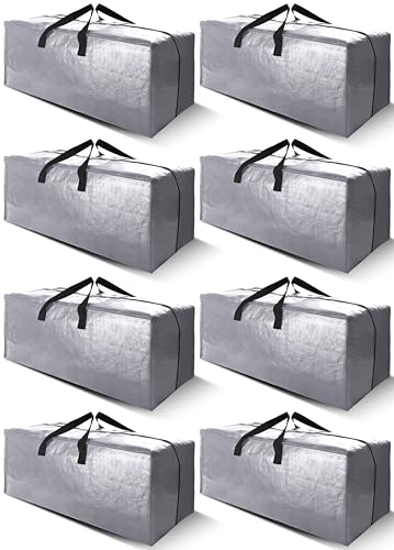 Cosy Family 8 Pack Heavy Duty Extra Large Moving Bags with Backpack Straps - Strong Handles & Zippers, Storage Totes For Space Saving, Fold Flat, Alternative to Moving Box (40 gal, Silver) - color: Silver, size: 40 gal-Pack of 8