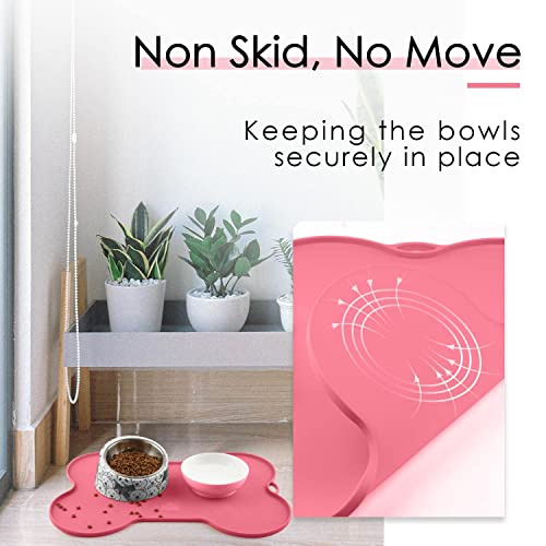 Super Design Dog Food Mat Dog Bowl Mat for Food and Water Silicone Non Spill Cat Feeding Mat Puppy Placemat Waterproof - 20.5" x 14.5", Pink - color: Pink-2