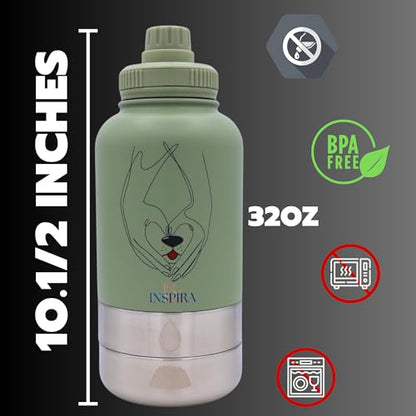 INSIPRA 32oz Dog Water Bottle with Food & Water Bowls – 3-in-1 Portable Pet Travel Bottle with Magnetic Phone Holder, Leakproof, BPA Free, Insulated (Green) - color: GREEN