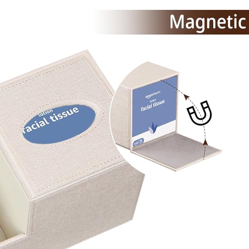 PU Leather Square Tissue Box Cover - Multi-Functional Tissue Box Holder, Tissue Box Cover with Storage,Tissue and Remote Control Holder, Cube Tissue Box Organizer Bedroom Nightstand End Table - color: Beige