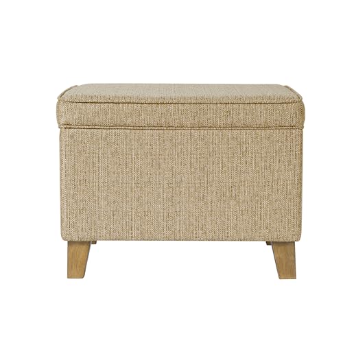 Homepop Home Decor | Medium Square Storage Ottoman with Hinged Lid | Ottoman with Storage for Living Room & Bedroom, Tan - color: Cream Woven