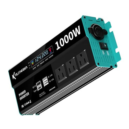 1000W Power Inverters 12V DC to 110V AC Converter for Vehicles USB-C/PD 25 Watts Fast Charging Ports Car Charger Adapter with a Cigarette Lighter Ports Plug Outlet - size: Modified sine wave-1000W