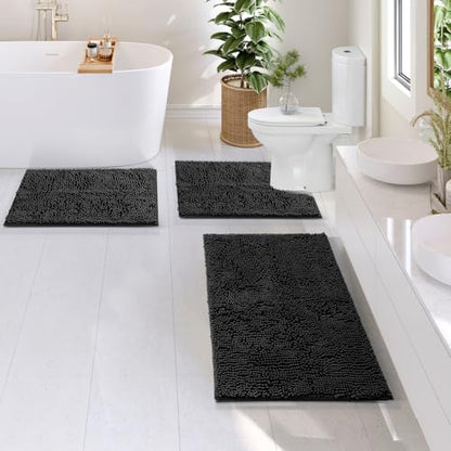 Hearth & Harbor Bathroom Rugs, Chenille Bath Mat - Machine Washable Bath Mats for Bathroom Non-Slip Backing Rubber, Quick Dry Mat - Black Bath Rug, 17x24-20x32-20x24 - color: Black, style: 17x24 / 20x32 / 20x24