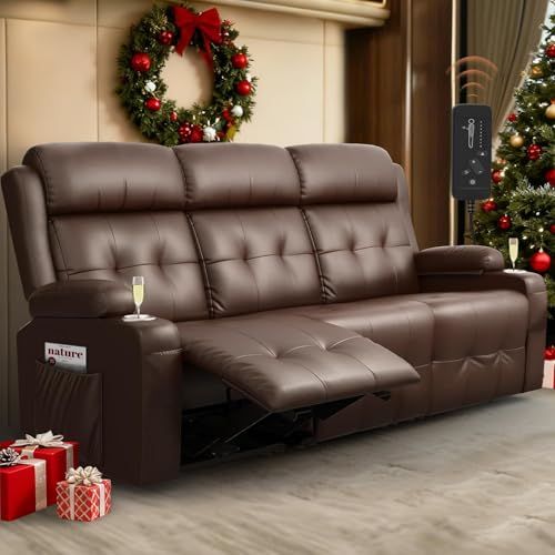 RV Loveseat Recliner Sofa, 3 Seat Wall Hugger Massage Reclining RV Couch with USB, Insert Pockets, Cup Holders, 150° RV Recliners Sleeper Sofa for RV Furniture & Home Theater Seating - color: Brown, size: 3 Seat-G1